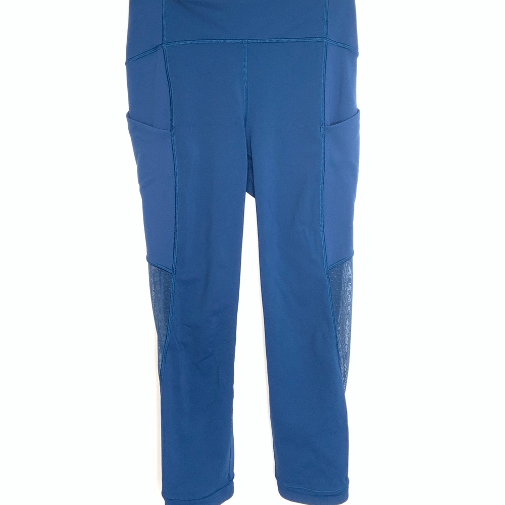 Crop Blue Lululemon leggings with side pockets